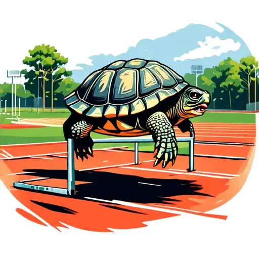 A Turtle Running Over A Track & Field Hurdle