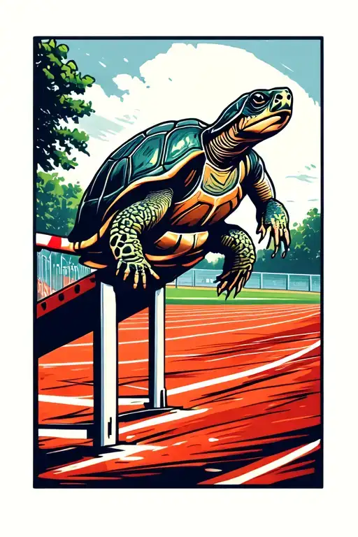 A Turtle Running Over A Track & Field Hurdle