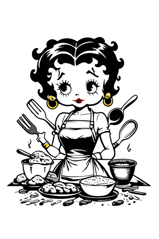 Betty Boop Wearing An Apron Surrounded By Baking Utensils