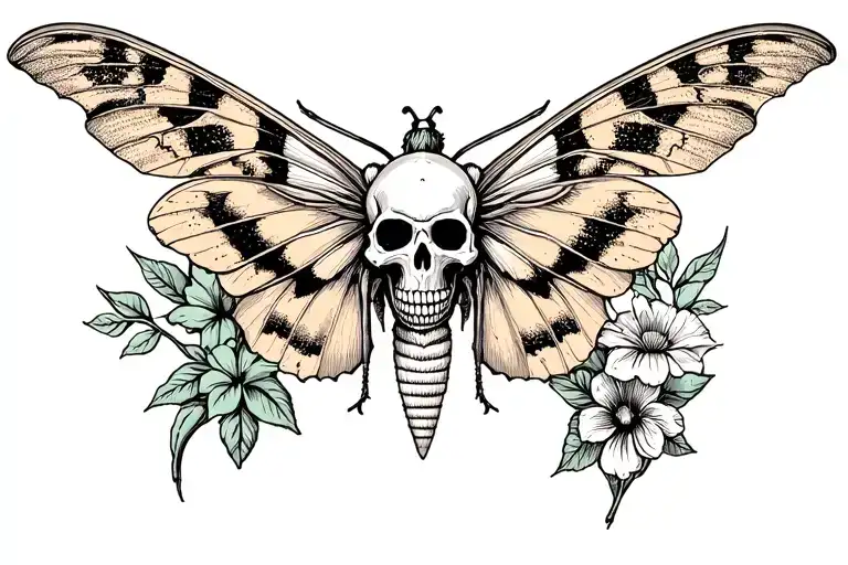 Moth With Skull And Old School Flower And Fibonacci