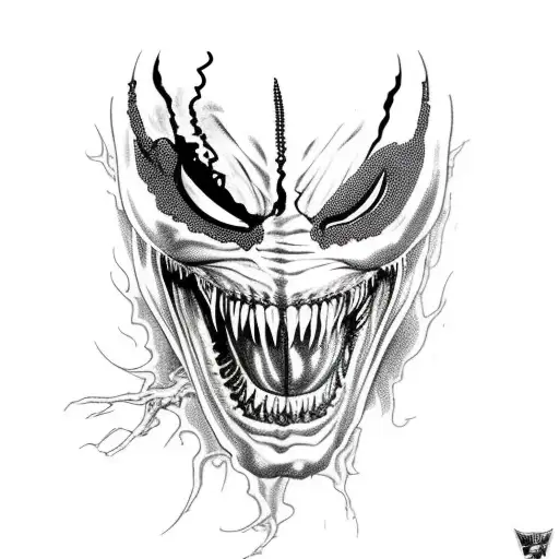 Venom Portrait With Open Mouth And Bloody Fangs