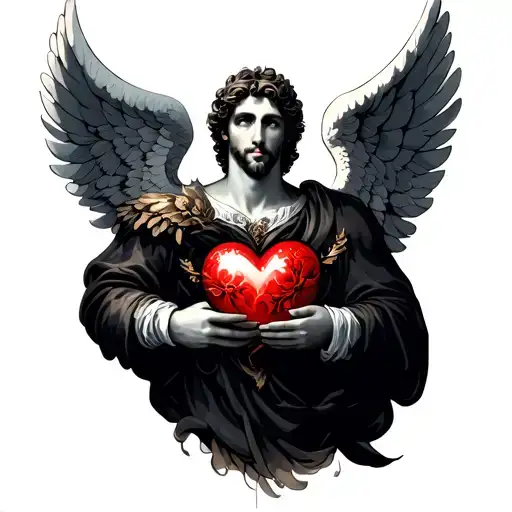 Fallen Male Angel Holding A Heart