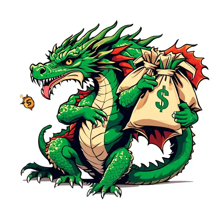 Badass Dragon Holding Money Bags