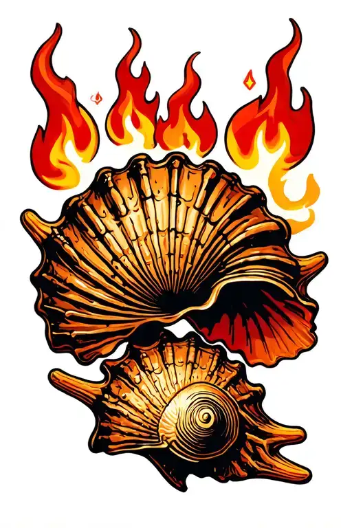 2 Seashells With Fire Element Symbols