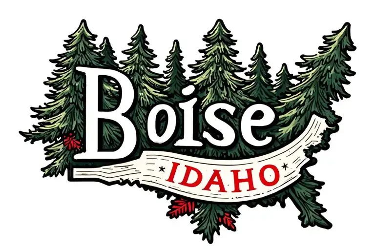 Christmas Tree Outline With The Shape Of Idaho Inside And Boise Printed