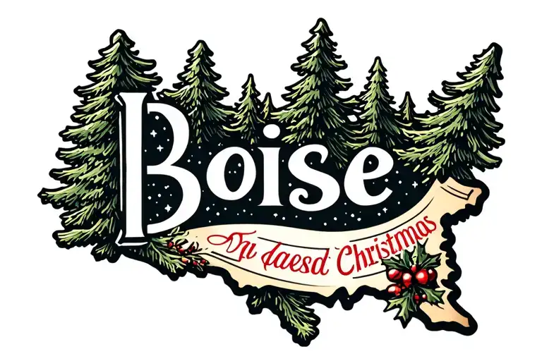 Christmas Tree Outline With The Shape Of Idaho Inside And Boise Printed