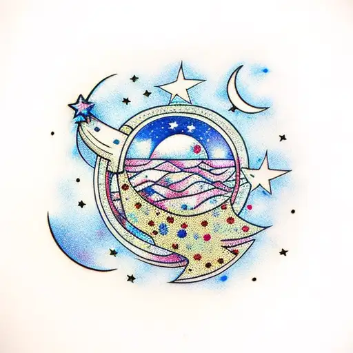 Window With Polka Dot Curtains And The Moon And The Stars In The Window