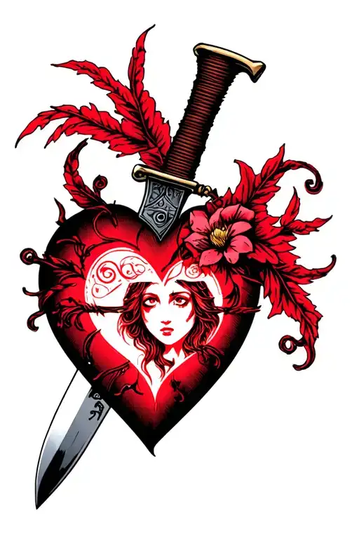 Knife With A Heart And A Picture Of Lilith Inside The Heart