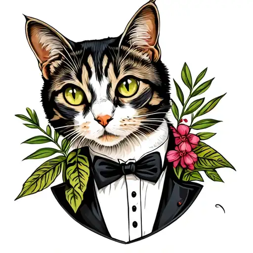 Tuxedo Cat With Plants No Clothes