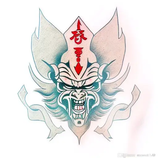 Oni Mask With Red Background