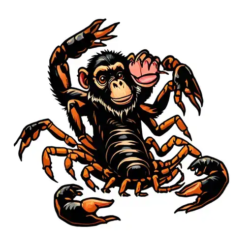 Monkey Messing With A Scorpion Crawling