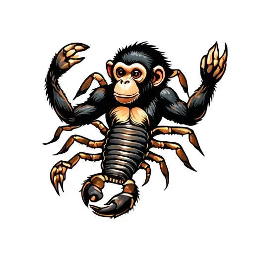 Monkey Playing With A Scorpion Crawling