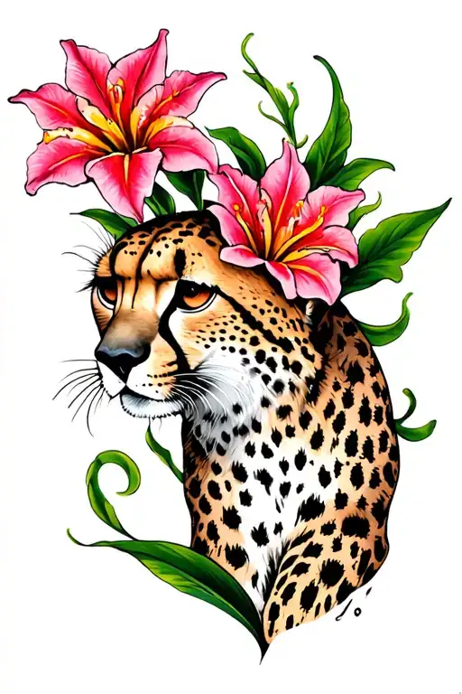 Cheetah Print And Lilly Flower