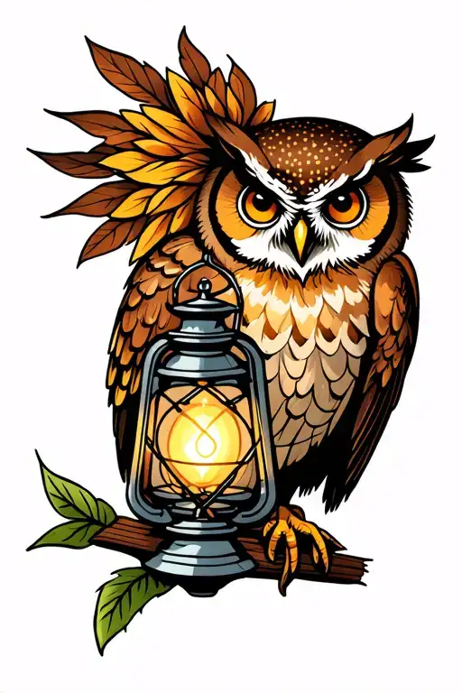 Owl And Lantern Shining Light