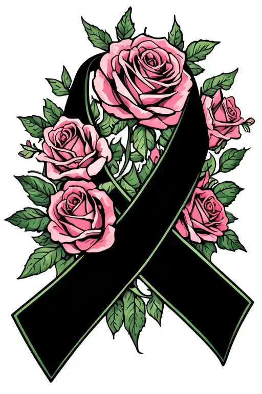 Cancer Ribbon With Roses Intertwined Within