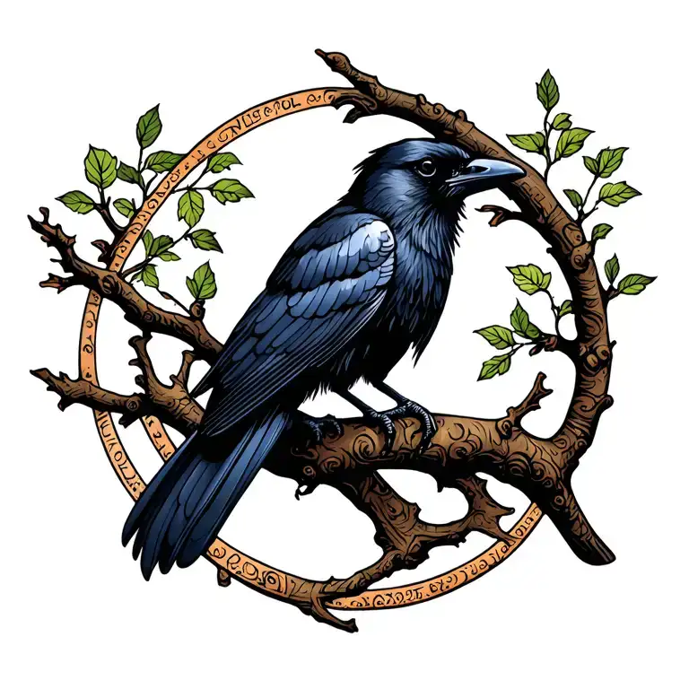 Raven Sitting On A Tree Branch