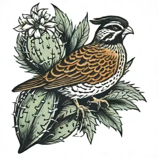 Northern Bobwhite On Cactus