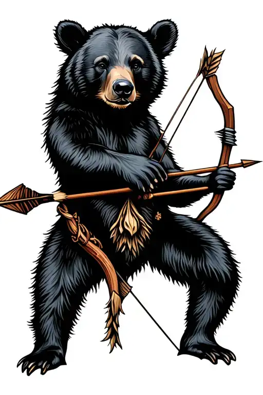 Black Bear Cub With Bow And Arrow And Quiver Of Arrows