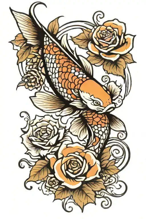 Koi Fish And Roses