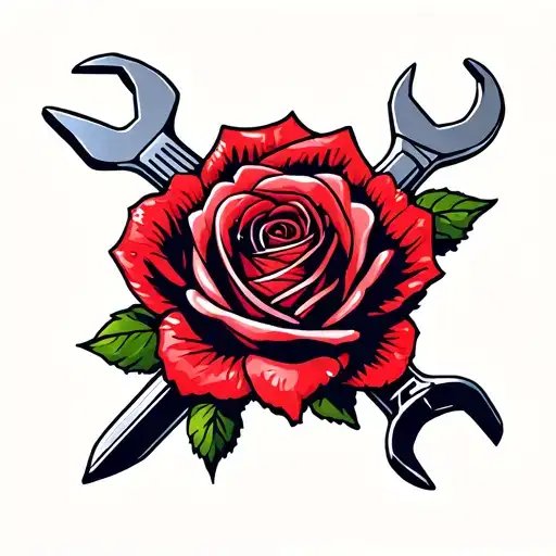 Rose And Spanner Crossed Over A Human