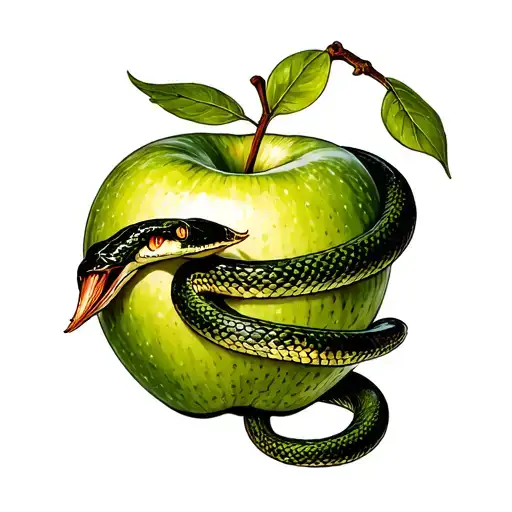 Snake Wound Around Dark Green Apple