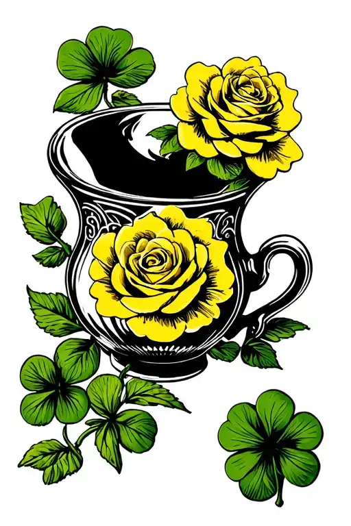 Yellow Roses 4 Leaf Clover Tea Cup