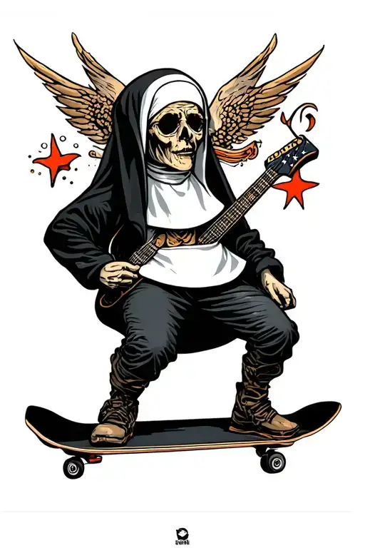 Metalhead Nun On Skateboard