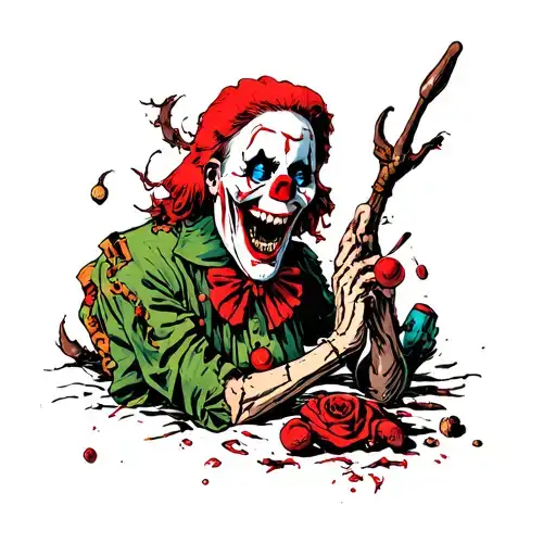 Death Surrounded By Killer Clowns Grotesque Ripped Flesh Stitched