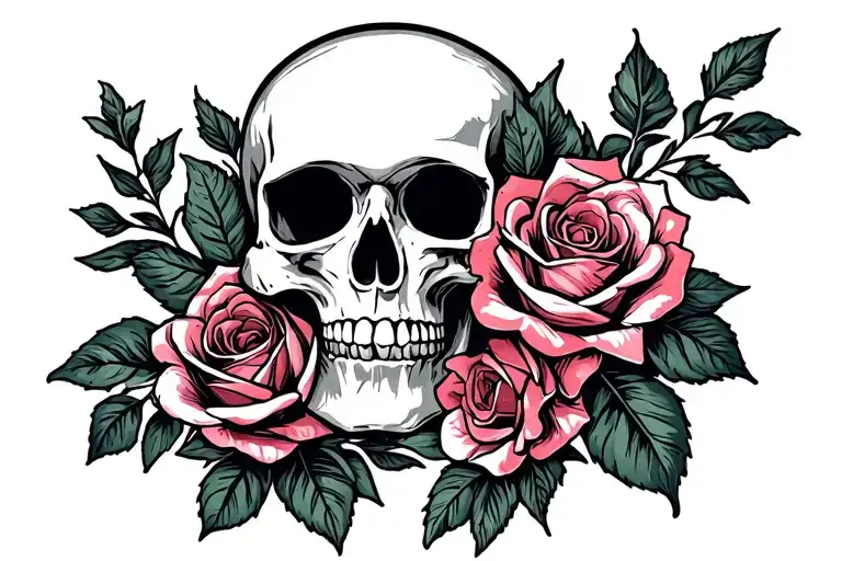 Sugar Scull And Roses Intertwined