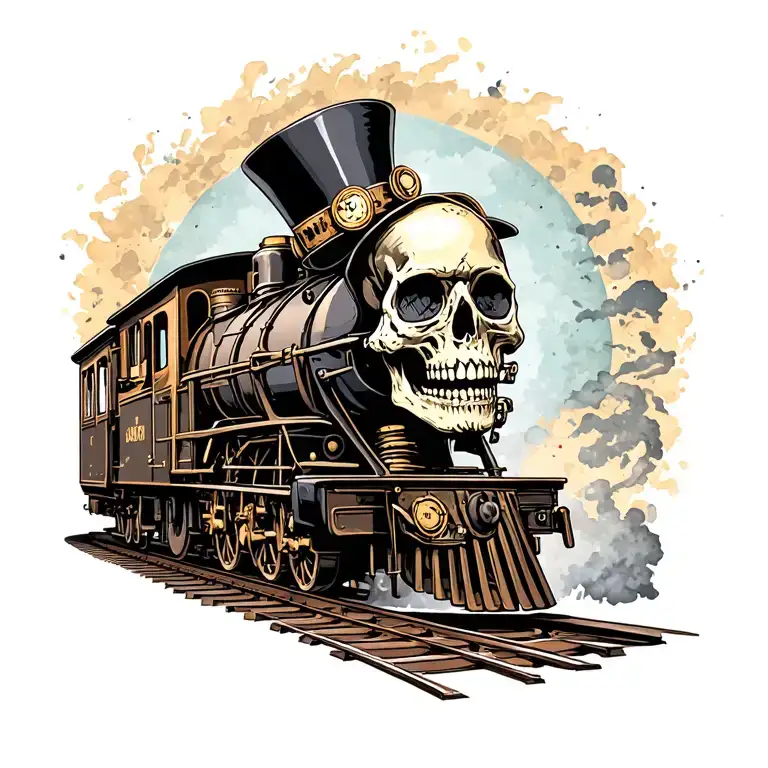 Train And Skeletons With Steampunk Hat