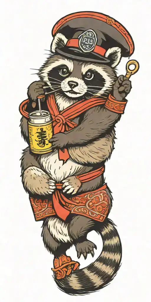 Good Fortune Tanuki With Hat And Soju