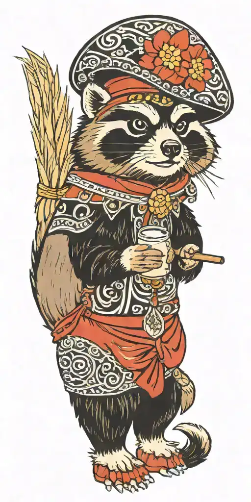 Good Fortune Tanuki With Straw Hat And Soju
