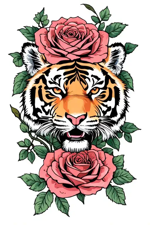 Roses Vines And A Tiger Face