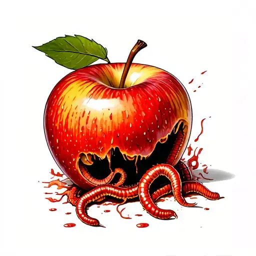 Rotten Apple With Worms Coming Out