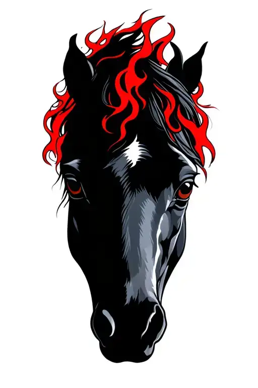 Head And Neck Of A Quarterhorse With Red Flames In The Manes