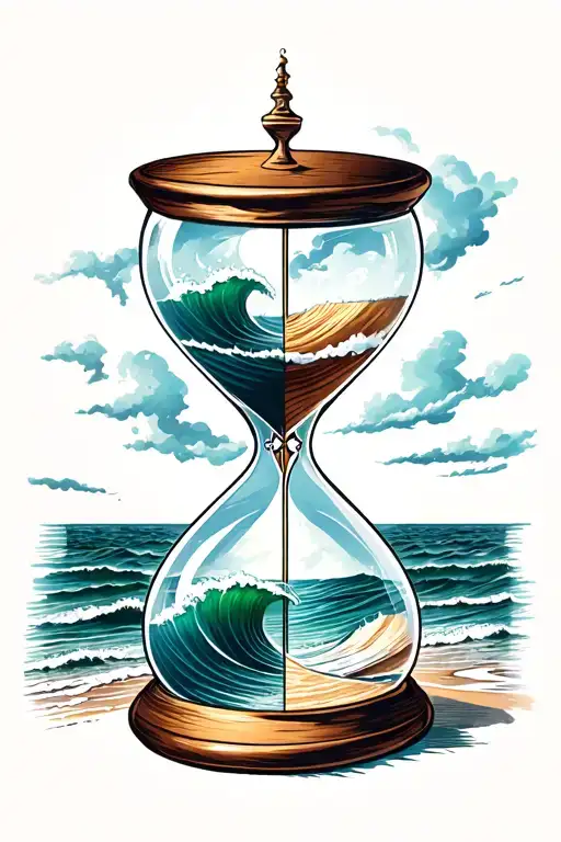 Hourglass With Top Half Showing A Stormy Sea And The Bottom Half Ahowing A Calm Beach