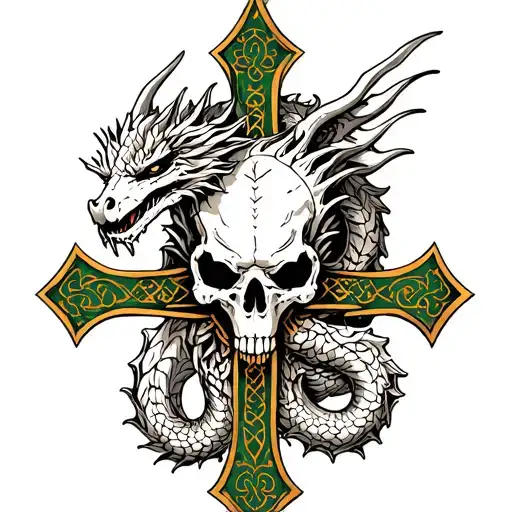 Dragon Skull And Irish Cross Intertwined