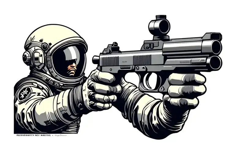 One Spaceman Shooting At Another With A P226 Style Handgun With A Sniper Scope Mounted On Top