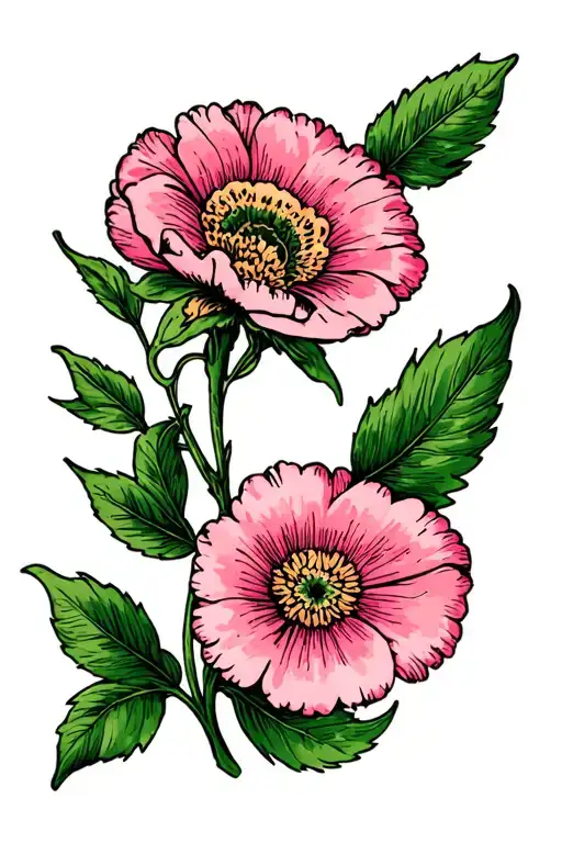 Long Traditional Style Flower On A Straight Stem With Leaves