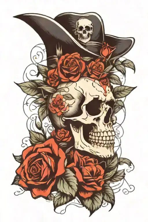 Skull Flowers And Compas And World Map Growth Strength Family