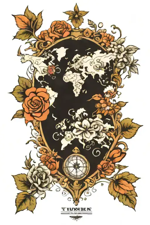 Flowers And Compas And World Map Growth Strength Family