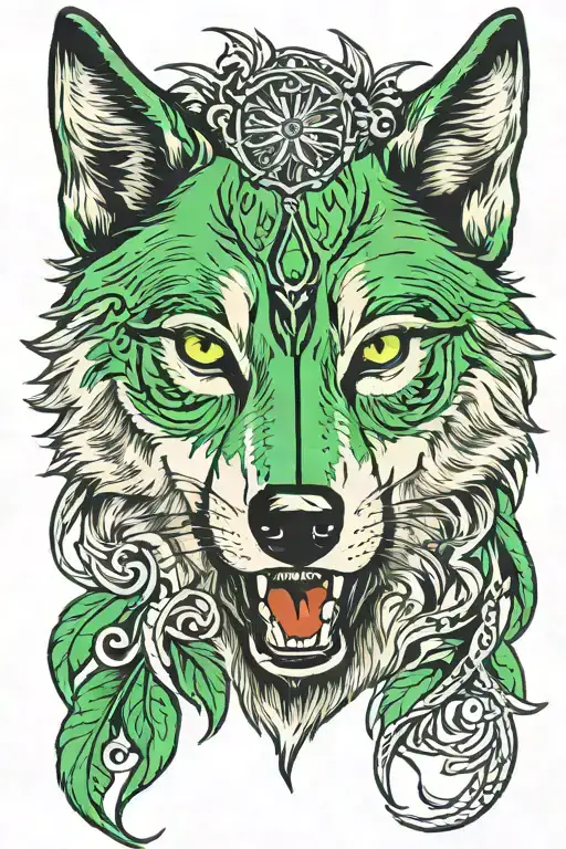 Green Eyes Wolf Head