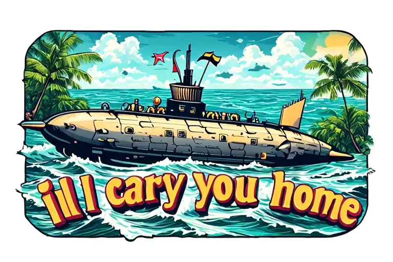 Submarine In Tropical Island With The Words Ill Carry You Home