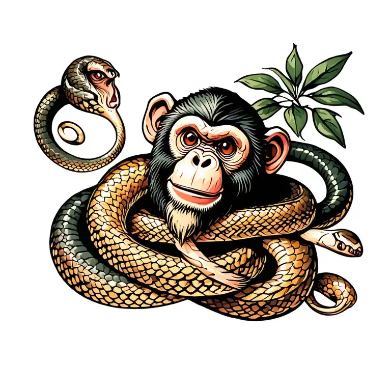 Monkey And Snake Wrapped