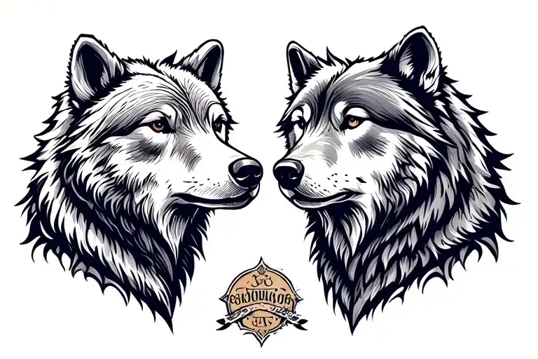 Bear And Wolf Full Body Facing Each Other