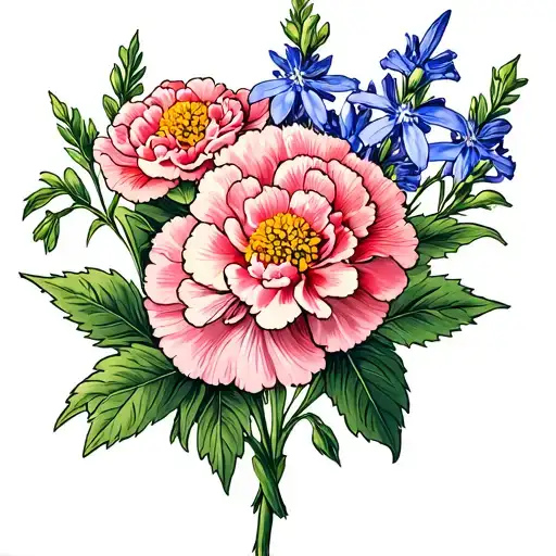 Carnation With Larkspur Flowers Intertwined