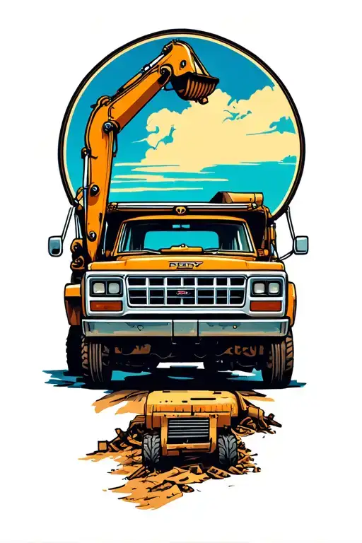 Excavation Scene Lifted Truck Parked In Front