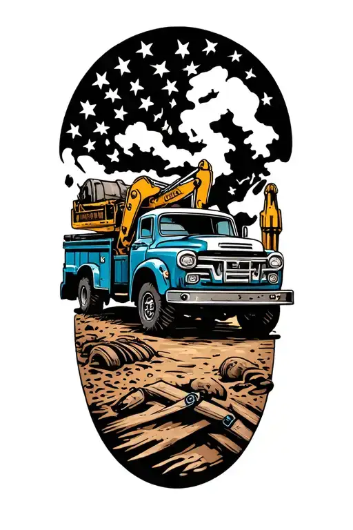 Excavation Scene Lifted Trucks Welding