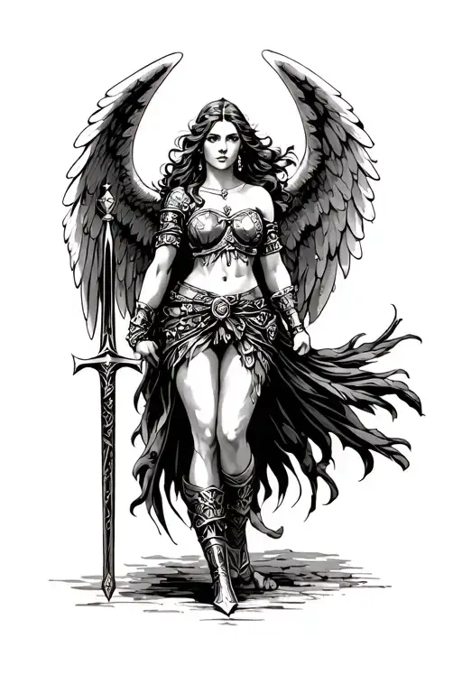 A Fantasy Style Female Warrior Angel Holding A Sword