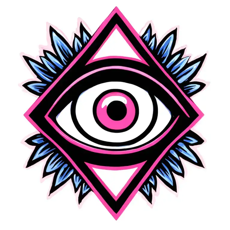 Evil Eye With Upside Down Pink Triangle Outline Intertwined
